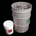Metal chip briquettes in drum ready for recycling and material recovery